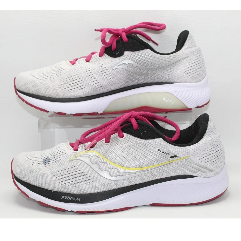 Saucony Guide 14 Womens 9 Running Shoes White Silver Pink S10654-55 Stability
